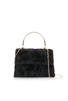 Womens Faux Fur Top Handle Crossbody Handbag, Black