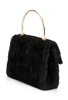 Womens Faux Fur Top Handle Crossbody Handbag, Black