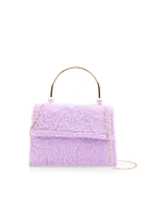 Womens Faux Fur Top Handle Crossbody Handbag, Purple