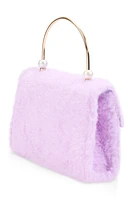 Womens Faux Fur Top Handle Crossbody Handbag, Purple