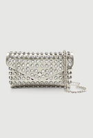 Womens Rhinestone Studded Mini Envelope Crossbody Bag, Silver