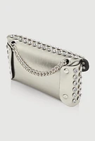 Womens Rhinestone Studded Mini Envelope Crossbody Bag, Silver