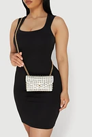 Womens Rhinestone Studded Mini Envelope Crossbody Bag, White