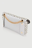 Womens Rhinestone Studded Mini Envelope Crossbody Bag, White