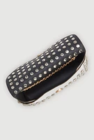 Womens Rhinestone Studded Mini Envelope Crossbody Bag, White