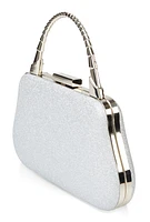 Womens Glitter Top Handle Convertible Crossbody Bag, Silver