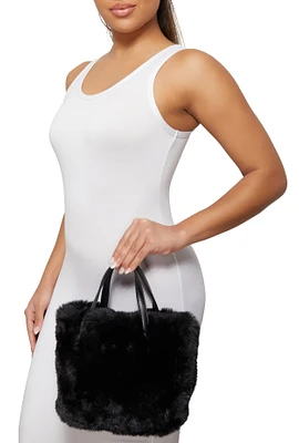 Womens Faux Fur Tote Bag, Black