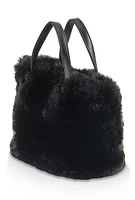 Womens Faux Fur Tote Bag, Black