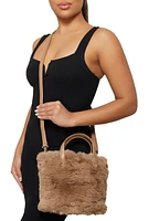 Womens Faux Fur Tote Bag, Brown