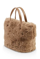 Womens Faux Fur Tote Bag, Brown