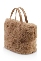Womens Faux Fur Tote Bag, Brown