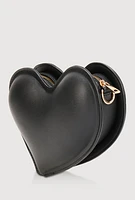 Womens 3D Heart Crossbody Handbag, Black