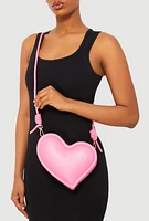 Womens 3D Heart Crossbody Handbag, Pink
