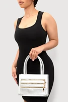 Womens Triple Zipper Detail Convertible Handbag, Silver
