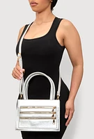 Womens Triple Zipper Detail Convertible Handbag, Silver