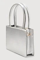 Womens Triple Zipper Detail Convertible Handbag, Silver