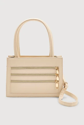 Womens Triple Zipper Detail Convertible Handbag,