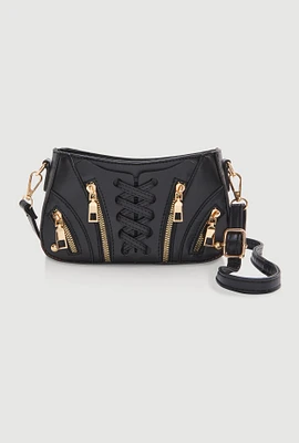 Womens Lace Up Detail Crossbody Bag, Black