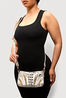 Womens Lace Up Detail Crossbody Bag, Silver