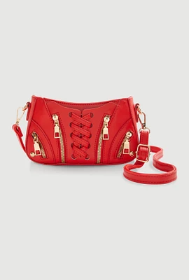 Womens Lace Up Detail Crossbody Bag, Red