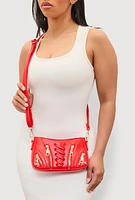 Womens Lace Up Detail Crossbody Bag, Red