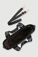 Womens Faux Leather Convertible Handbag, Black