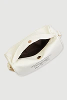 Womens Enjoy Graphic Faux Leather Half Moon Crossbody Bag, White