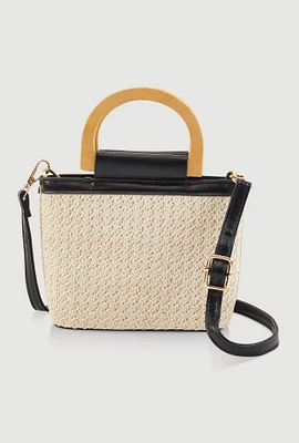Womens D Ring Straw Bag, Beige