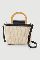 Womens D Ring Straw Bag, Beige