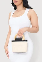 Womens D Ring Straw Bag, Beige