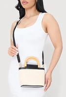 Womens D Ring Straw Bag, Beige