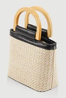Womens D Ring Straw Bag, Beige