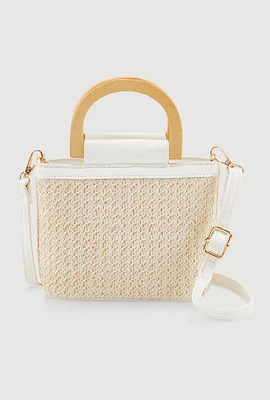 Womens D Ring Straw Bag, Beige