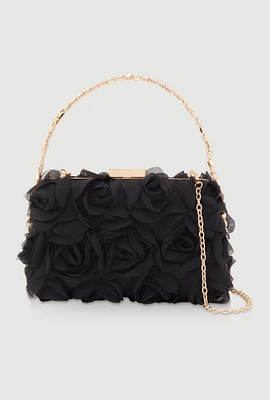 Womens Tulle Rose Convertible Crossbody Handbag, Black