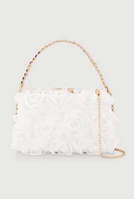 Womens Tulle Rose Convertible Crossbody Handbag, White