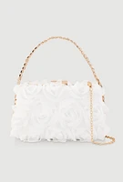 Womens Tulle Rose Convertible Crossbody Handbag, White