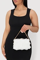 Womens Tulle Rose Convertible Crossbody Handbag, White