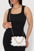 Womens Tulle Rose Convertible Crossbody Handbag, White