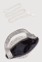 Womens Rhinestone Fringe Crossbody Bucket Bag, Black