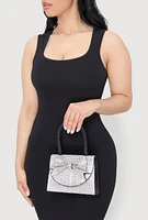Womens Rhinestone Bow Top Handle Handbag,