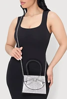 Womens Rhinestone Bow Top Handle Handbag,