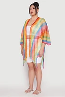 Womens Rainbow Lurex Fringe Cover Up Kimono, Multi