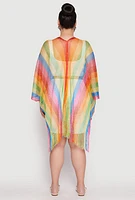 Womens Rainbow Lurex Fringe Cover Up Kimono, Multi