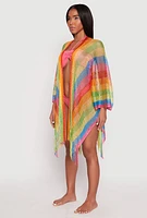 Womens Rainbow Lurex Fringe Cover Up Kimono, Multi