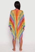 Womens Rainbow Lurex Fringe Cover Up Kimono, Multi