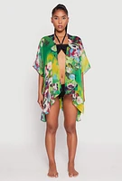 Womens Abstract Floral Print Cover Up Kimono, Multi