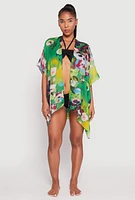 Womens Abstract Floral Print Cover Up Kimono, Multi