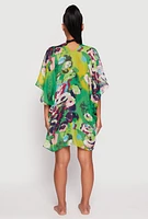 Womens Abstract Floral Print Cover Up Kimono, Multi