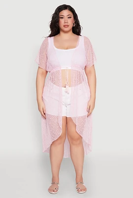 Womens Popcorn Knit Tie Front Cover Up Kimono, Pink