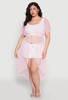 Womens Popcorn Knit Tie Front Cover Up Kimono, Pink